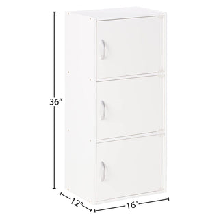 Hodedah 3 Door Enclosed Multipurpose Storage Cabinet for Home and Office, White