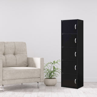 Hodedah 5 Shelf Home and Office Enclosed Organization Storage Cabinet, Black