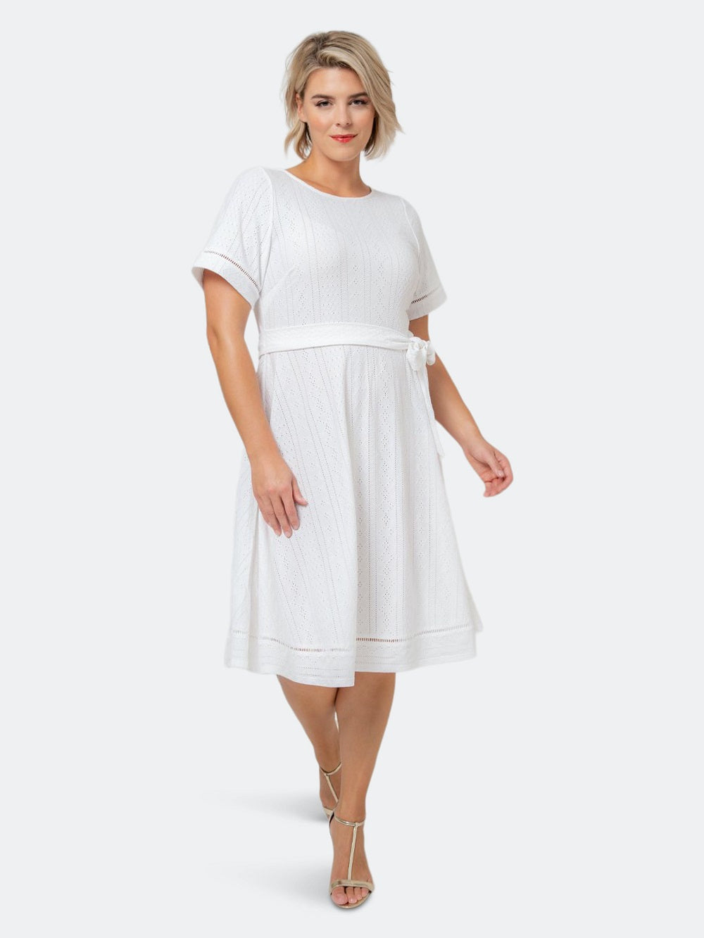Leota Women's Genesis Eyelet Jersey Dress White Size 1X