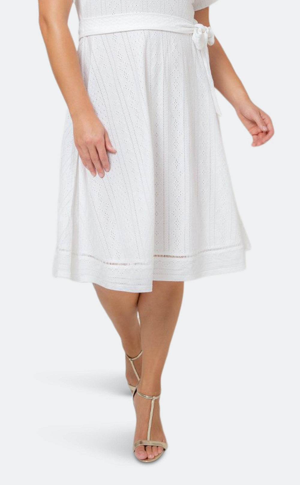 Leota Women's Genesis Eyelet Jersey Dress White Size 1X