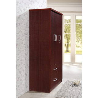 Hodedah Import 3 Door Armoire with Clothing Rod, Shelves, & 2 Drawers, Mahogany