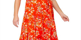 Leota Women's Monique Floral Jersey Faux Wrap Dress Orange Size 2X