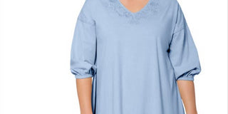 Leota Women's Luna Embroidered Shirtdress Blue Size 1X