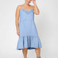 Leota Women's Esmeralda Embroidered Tiered Hem Cotton Chambray Sundress Blue Size 3X