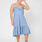 Leota Women's Esmeralda Embroidered Tiered Hem Cotton Chambray Sundress Blue Size 2X