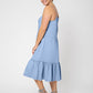 Leota Women's Esmeralda Embroidered Tiered Hem Cotton Chambray Sundress Blue Size 2X