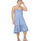 Leota Women's Esmeralda Embroidered Tiered Hem Cotton Chambray Sundress Blue Size 3X