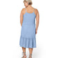 Leota Women's Esmeralda Embroidered Tiered Hem Cotton Chambray Sundress Blue Size 2X