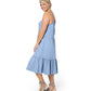 Leota Women's Esmeralda Embroidered Tiered Hem Cotton Chambray Sundress Blue Size 3X