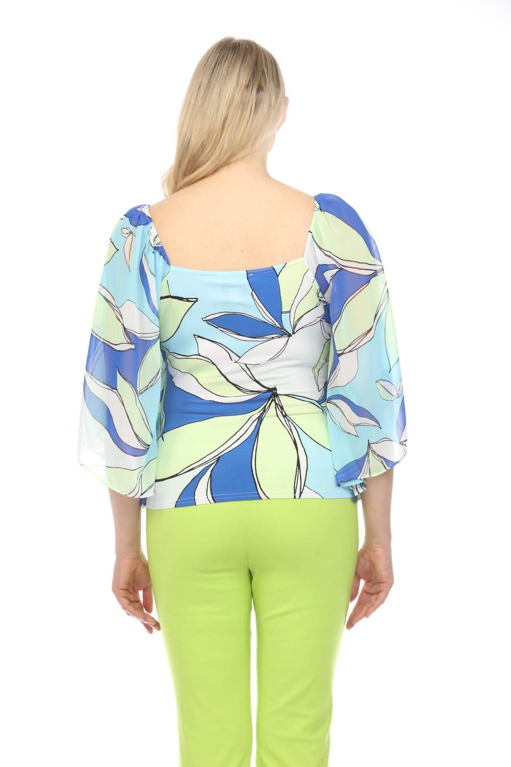 Joseph Ribkoff - Leaf Print Chiffon Butterfly Sleeve Top