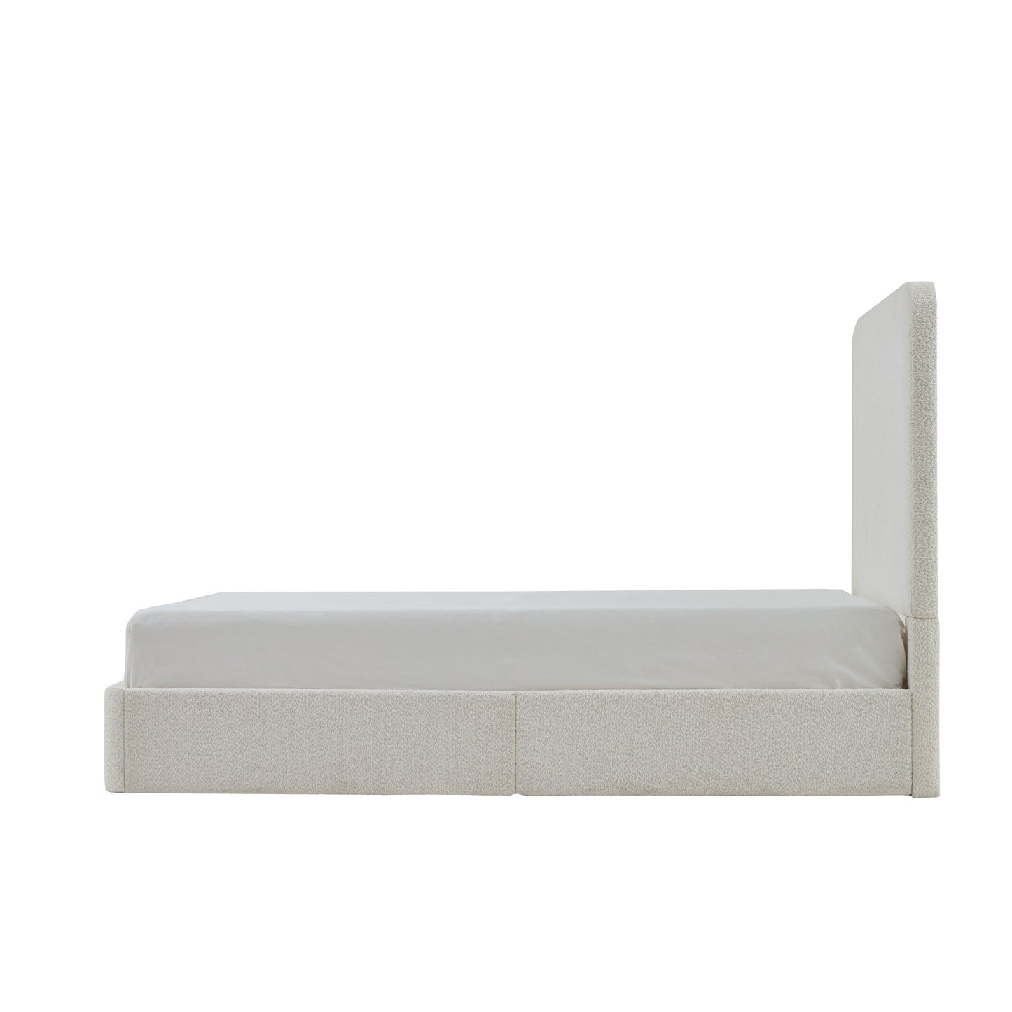 Canter Tall Headboard Upholstered Bed in Pearl White Chenille, Queen Size