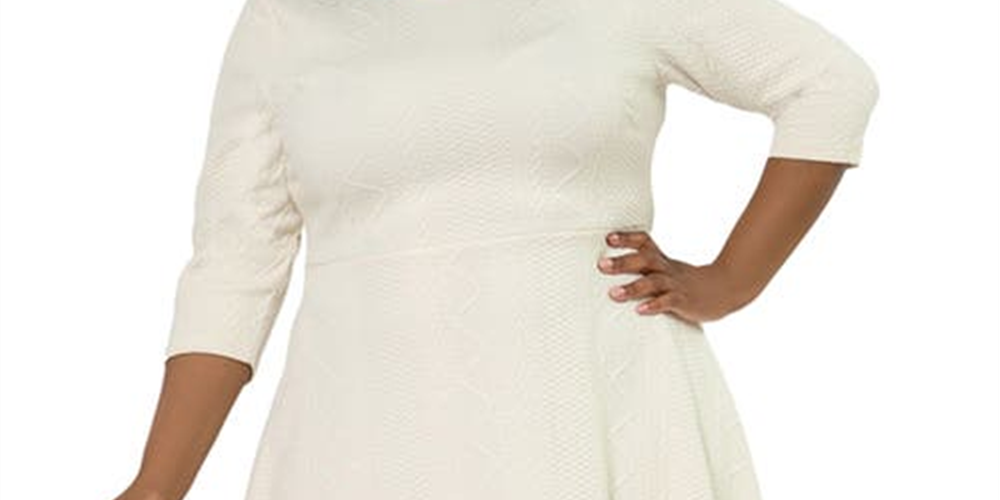 Leota Women's Katherine Jacquard Fit & Flare Dress Yvory Size 3X