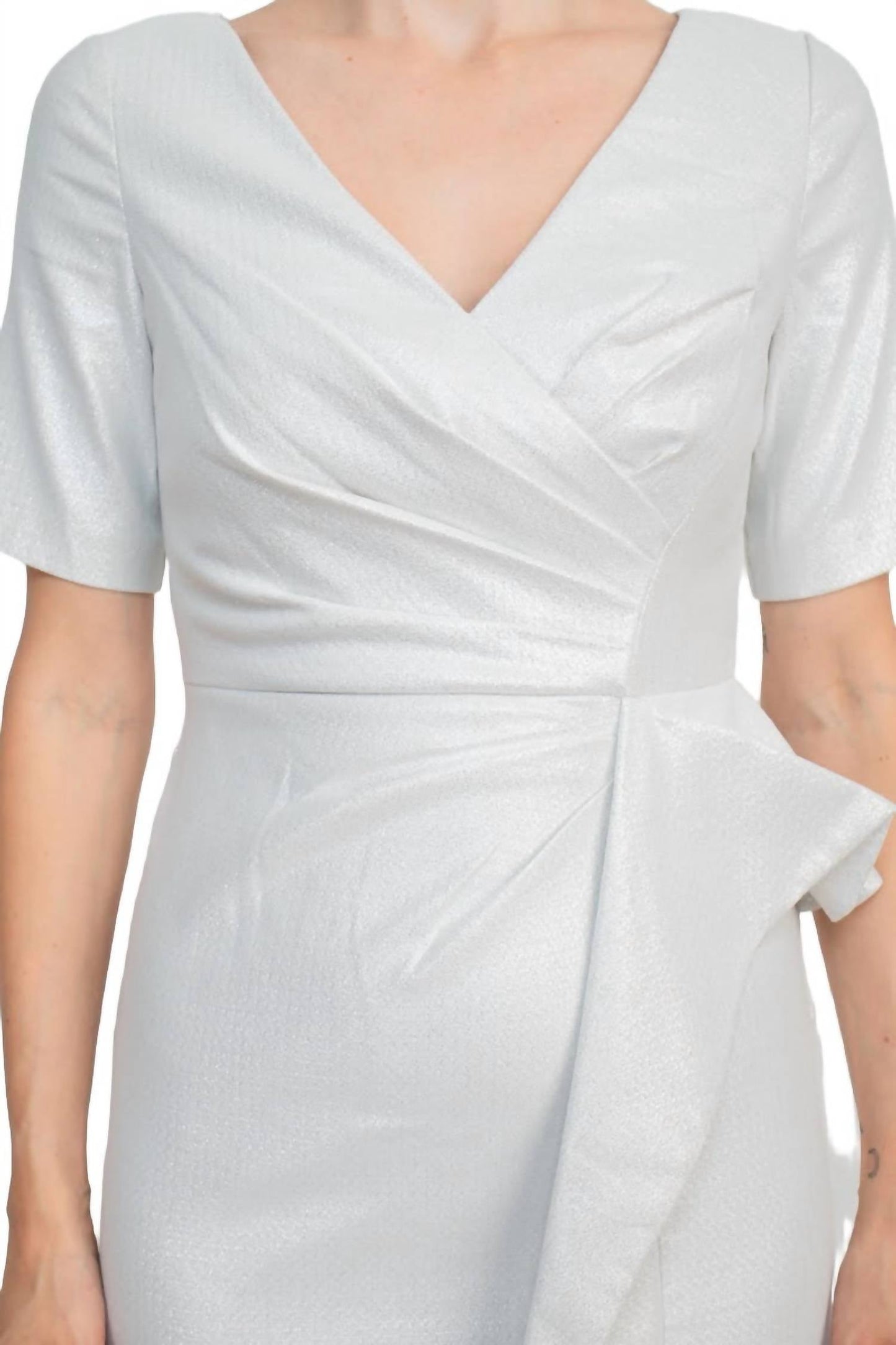 Aidan Mattox - V-neck Pleated Short Sleeve Slit Back Taffeta Dress