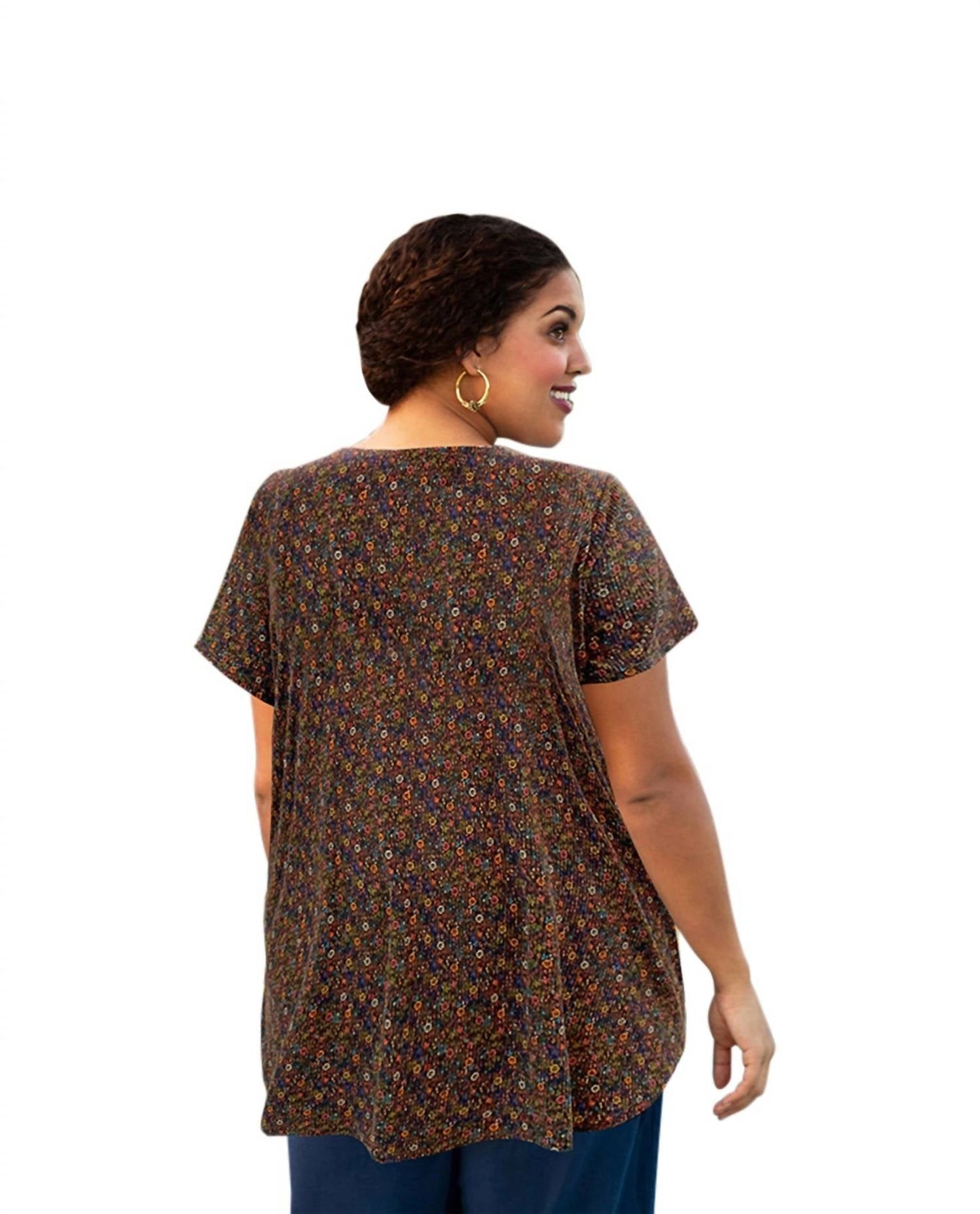 On The Plus Side - Printed Scoop Neck Short Sleeve Taylor Tunic - Plus Size