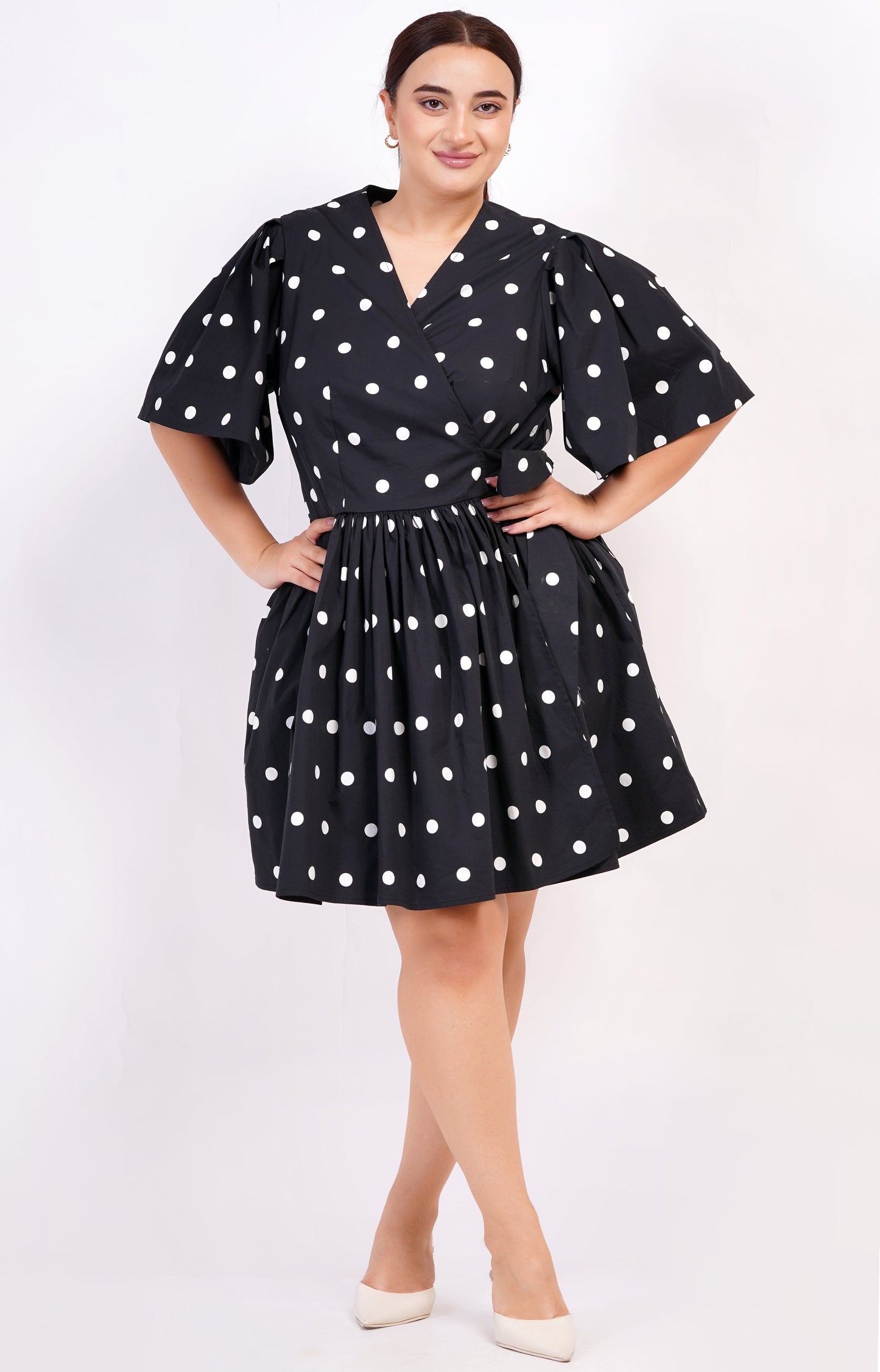 Alena Mini Wrap Dress Small Polka Black White