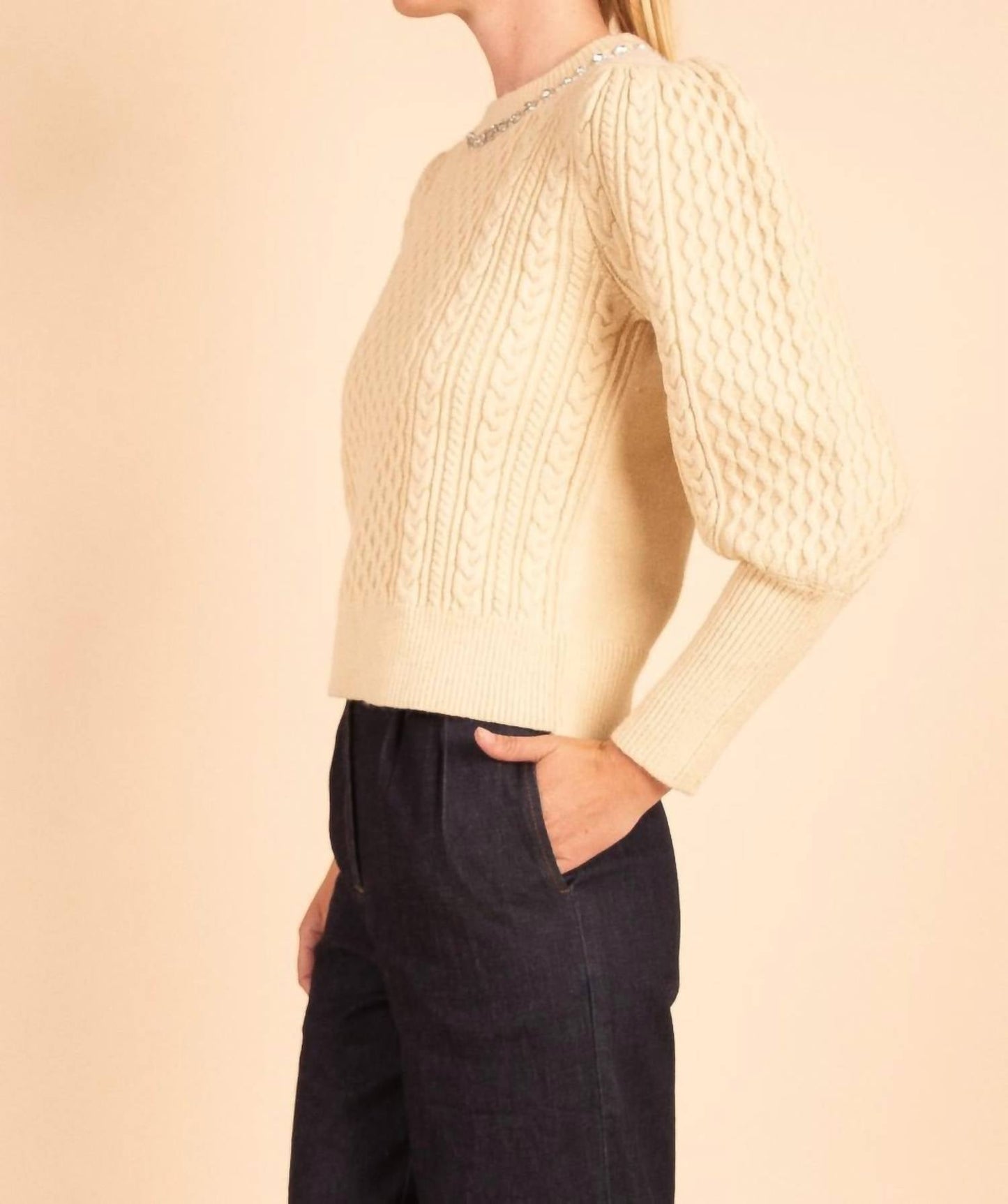 61 Jane - Women's Jewel Neck Puff Sleeve Sweater