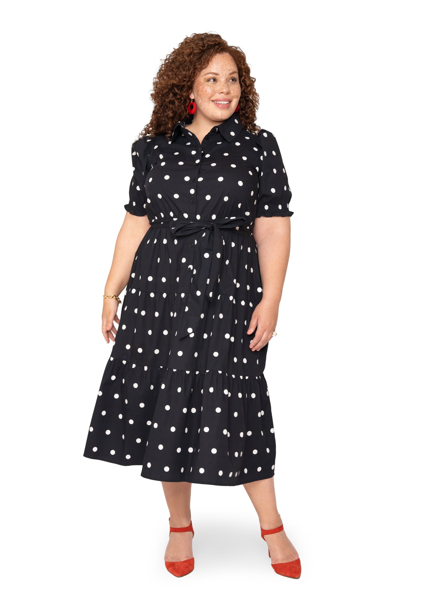 Octavia Puff Sleeve Shirt Dress Small Polka Black White
