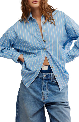 Free People - Varsity Vibes Stripe Oversize Button-up Shirt