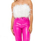 Buddylove - Fancy Strapless Feather Crop Top