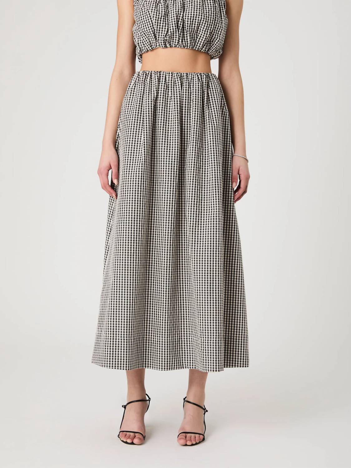 French Connection - Gingham Ruched Waist Midi Skirt