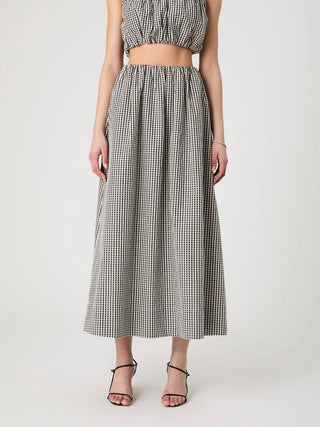 French Connection - Gingham Ruched Waist Midi Skirt