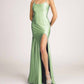 Fiesta Fashion - Satin Open Back High Slit Leg Evening Gown Maxi Dress