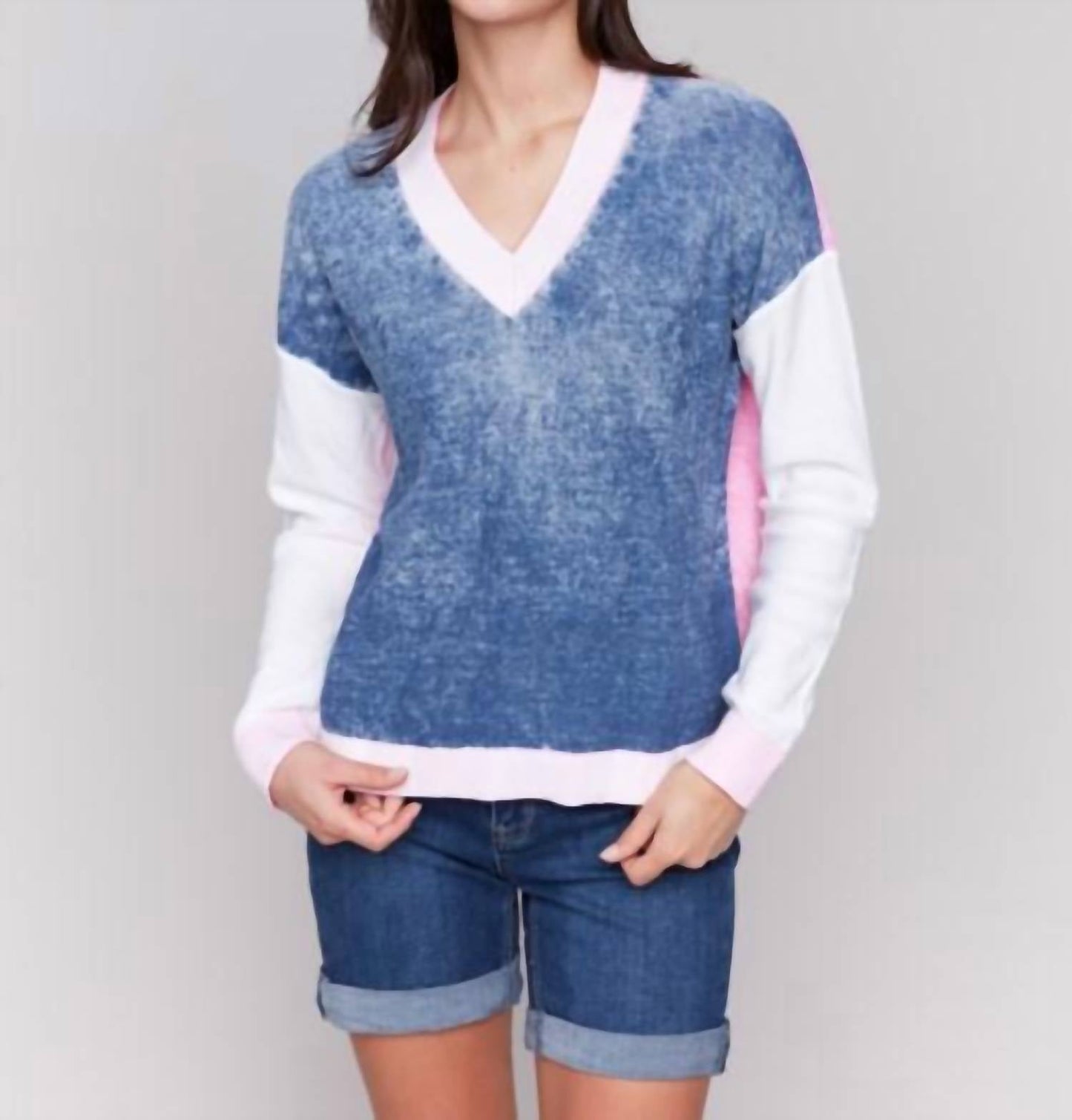 Charlie B - Drop Shoulder V Neck Sweater