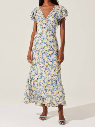 Astr - Celestine Floral Flutter Sleeve Maxi Dress