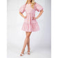 Bns - Printed Puff Sleeves Mini Ruffle Dress
