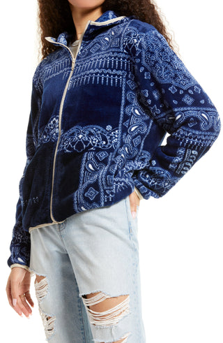BP Faux Shearling Jacket - Navy Bandana Patchwork