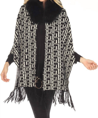 Oolala - Meander Pattern Real Fur Collar Fringe Cape