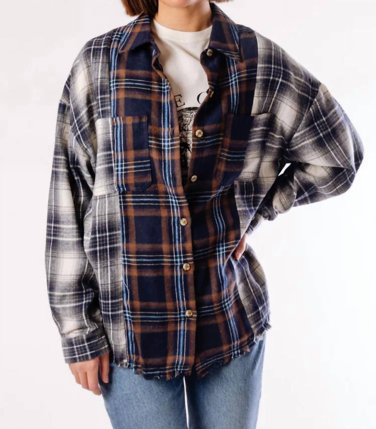 Blu Pepper - Patchwork Button Down Shirt