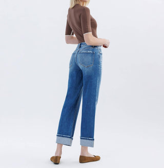 Flying Monkey - High Rise Cuffed Slim Wide Leg Jeans