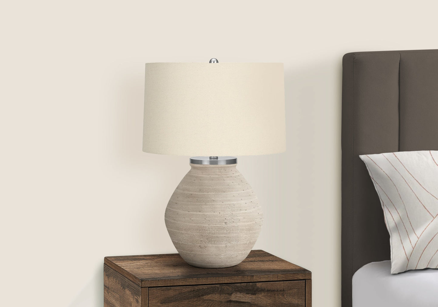 Lighting, 25'h, Table Lamp, Cream Concrete, Beige Shade, Contemporary