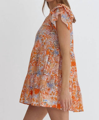 Entro - Ruffle Sleeves And Pockets Floral Mini Dress