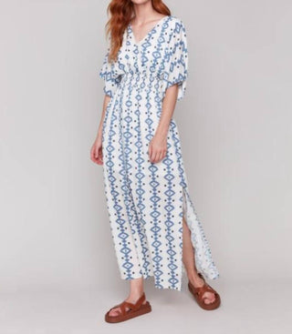 Charlie B - Printed Dolman Sleeve Maxi Dress With Side Slits