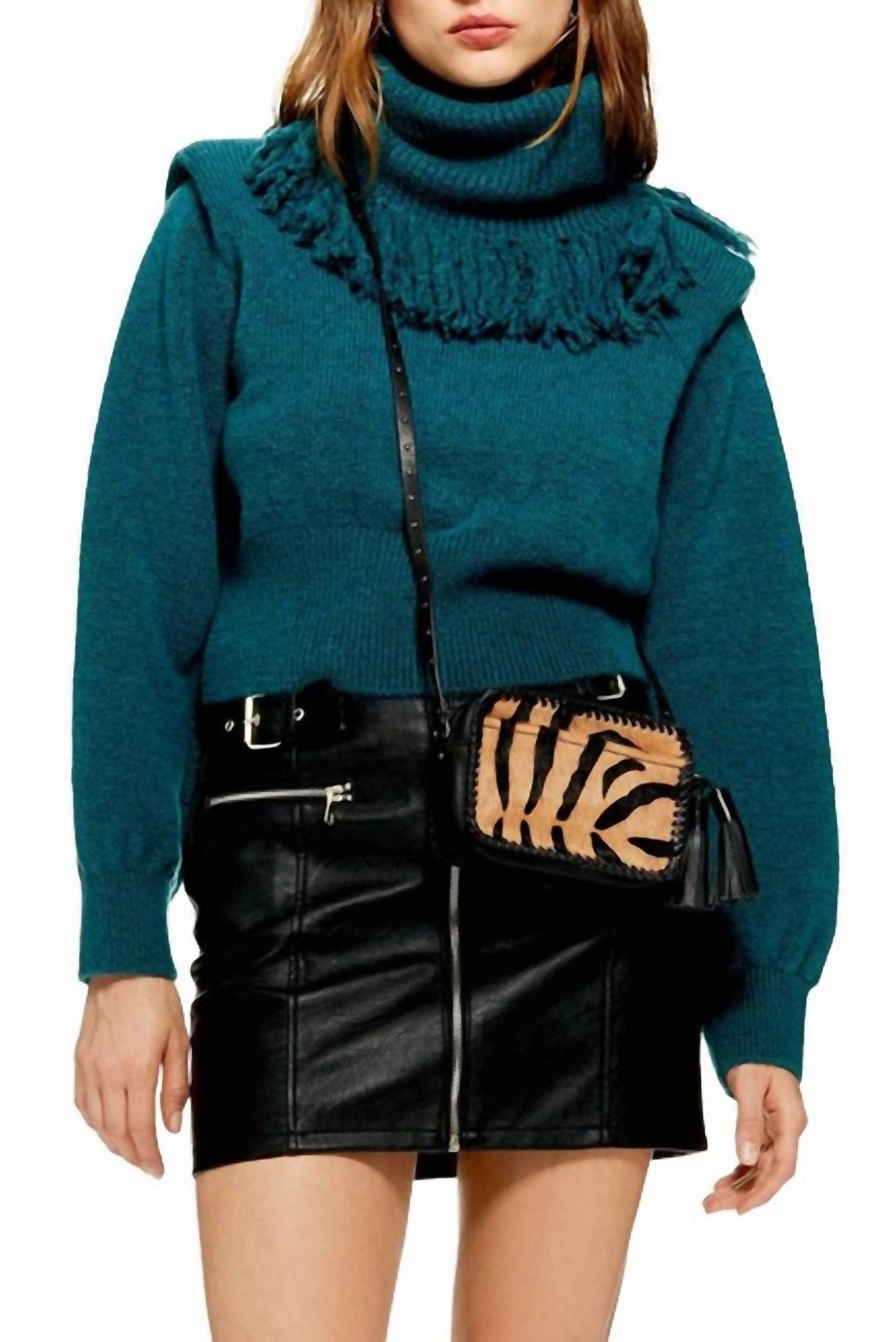 Topshop - Rock It Fringe Turtleneck Cropped Sweater
