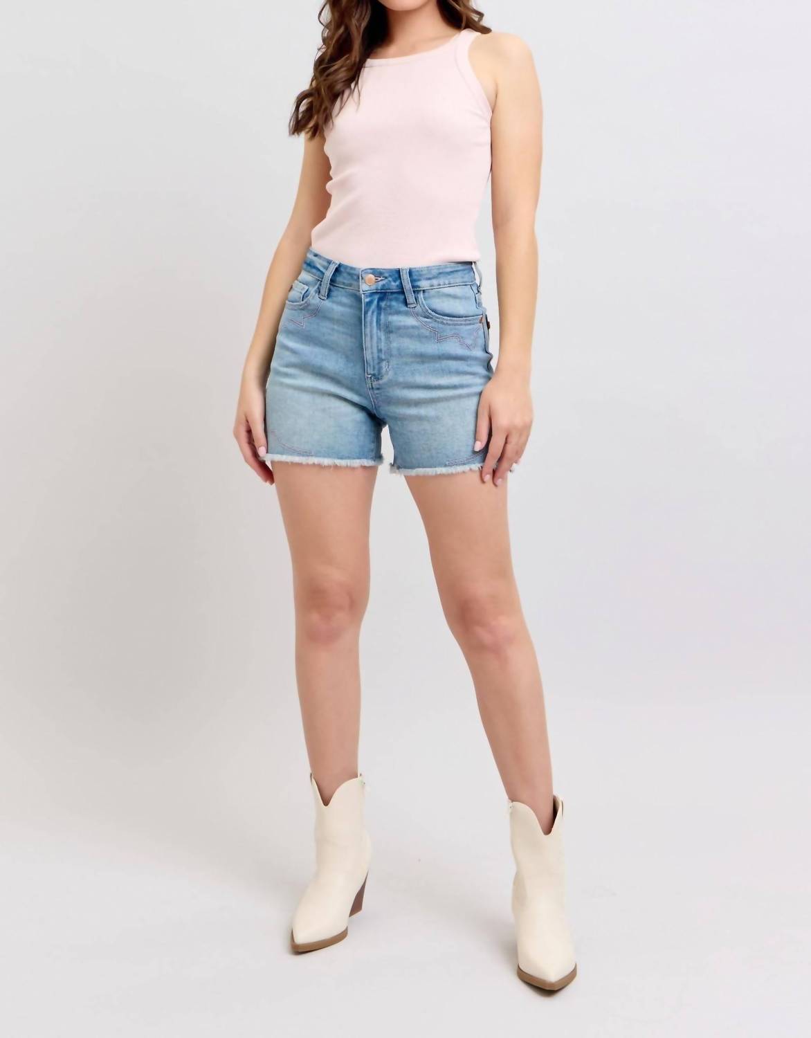 Judy Blue - High Waist Western Embroidery Detail Cut Off Denim Short