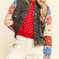 Davi & Dani - Patch Design Knit Sleeve Button Front Denim Jacket