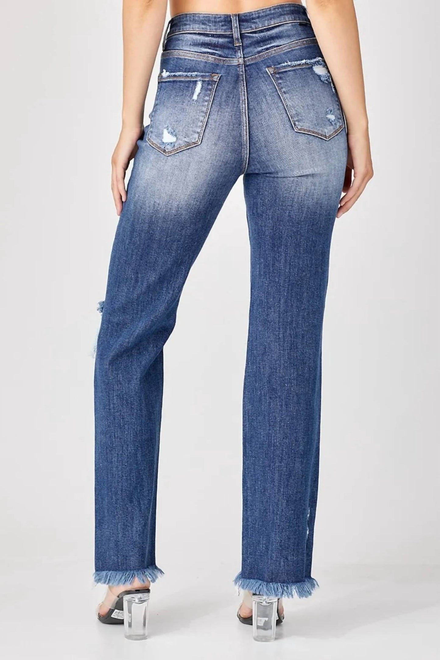 Risen - Full Size Raw Hem Distressed Straight Jeans