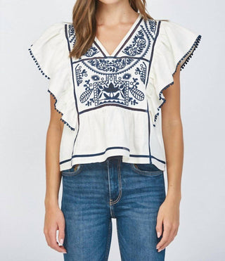 Fate - Embroidered Flutter Sleeve Blouse