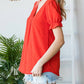 7Th Ray - V-neck Swiss Dot Ruffle Short Sleeve Blouse