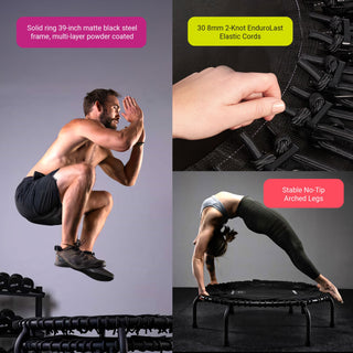 JumpSport 250 Workout Rebounder for Adults, 39" Mini Fitness Trampoline, White