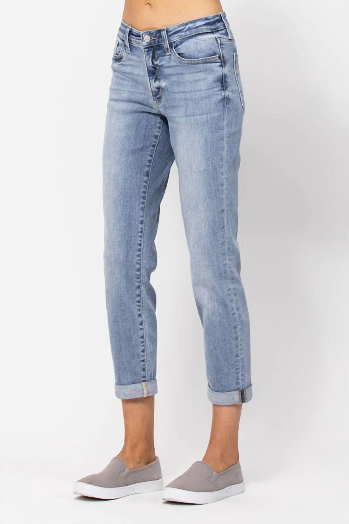 Judy Blue - Mid Rise Boyfriend Denim Jeans - Plus