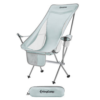 KingCamp Lightweight Highback Camping Lounge Chair with Cupholder & Pocket, Grey