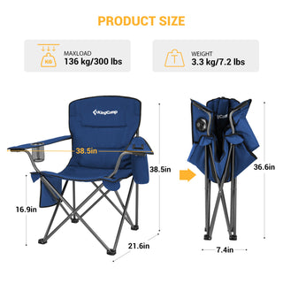 KingCamp Padded Folding Chair with Cupholder, Cooler, and Pocket, Blue (2 Pack)