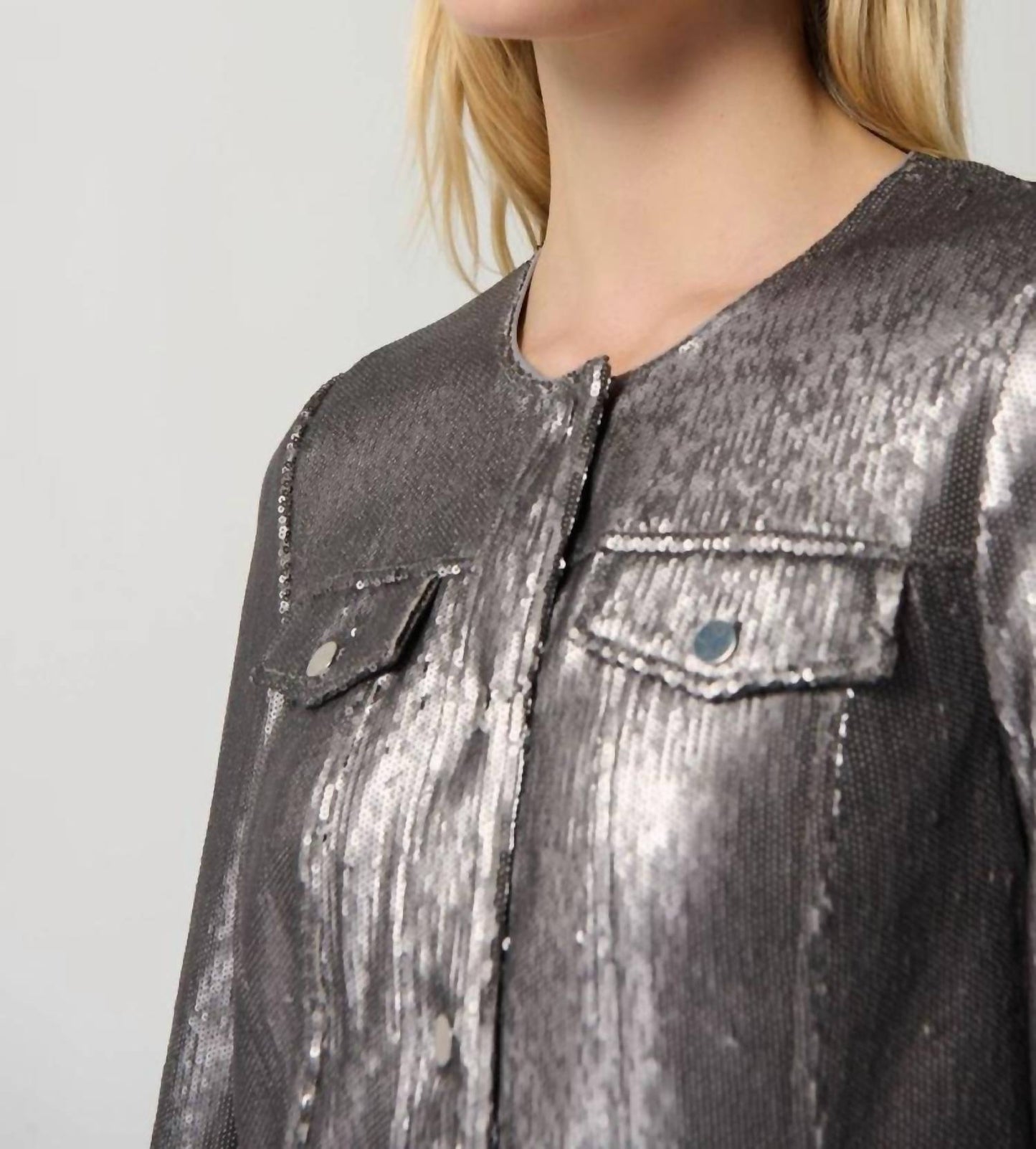 Joseph Ribkoff - Gunmetal Sequined Long Sleeve Trucker Jacket