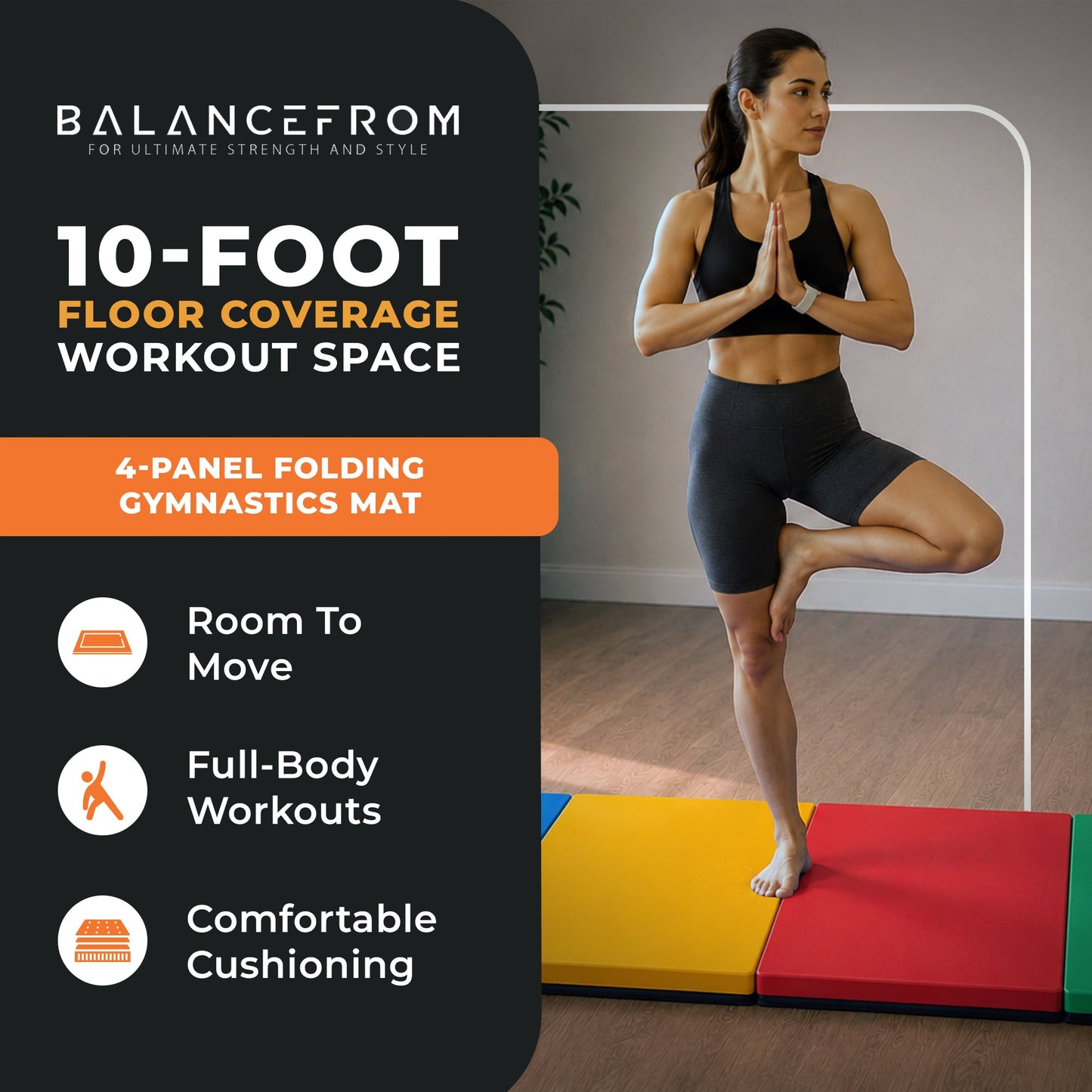 BalanceFrom Fitness 120 x 48" All Purpose Folding Gymnastics Exercise Mat, Multi