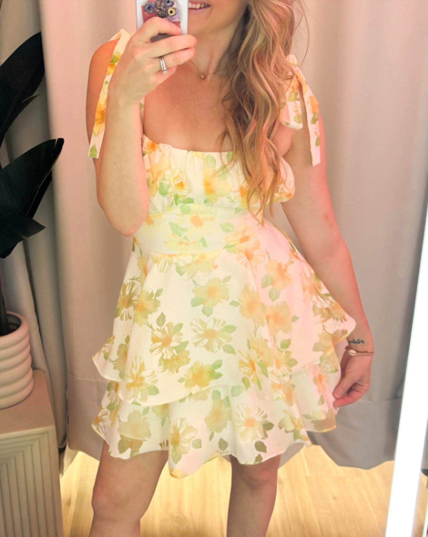 B.Right - Sunlit Petals Tiered Mini Dress