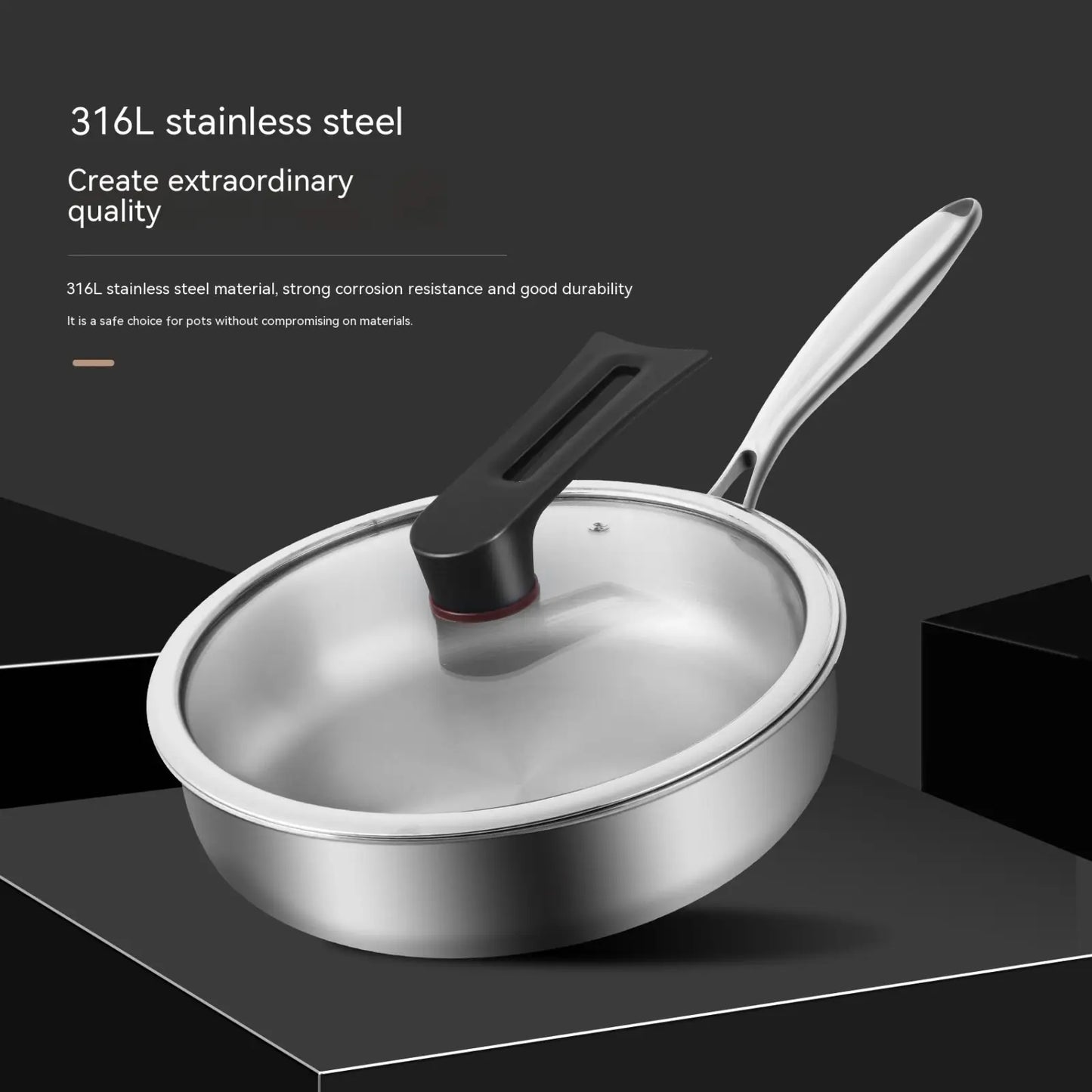 316l Stainless Steel Frying Pan with Glass Lid